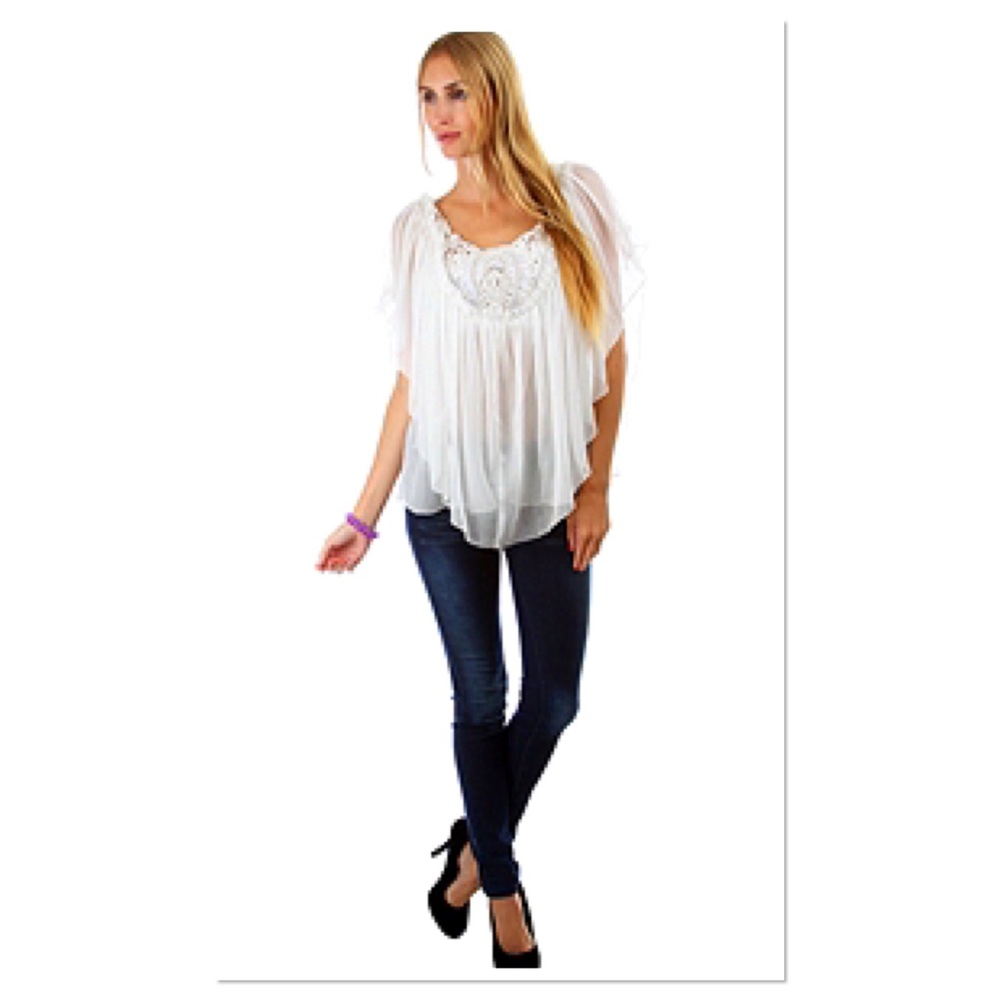 White Sheer Tiered Blouse - Picture 1 of 7